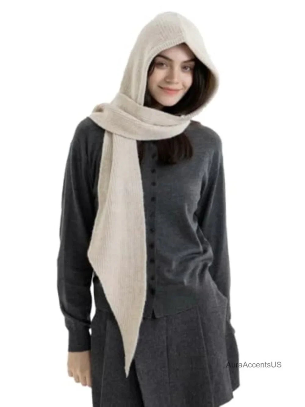 Women's 3 in 1 Balaclava Hood Hat Scarf Knitted Beanie Winter Set